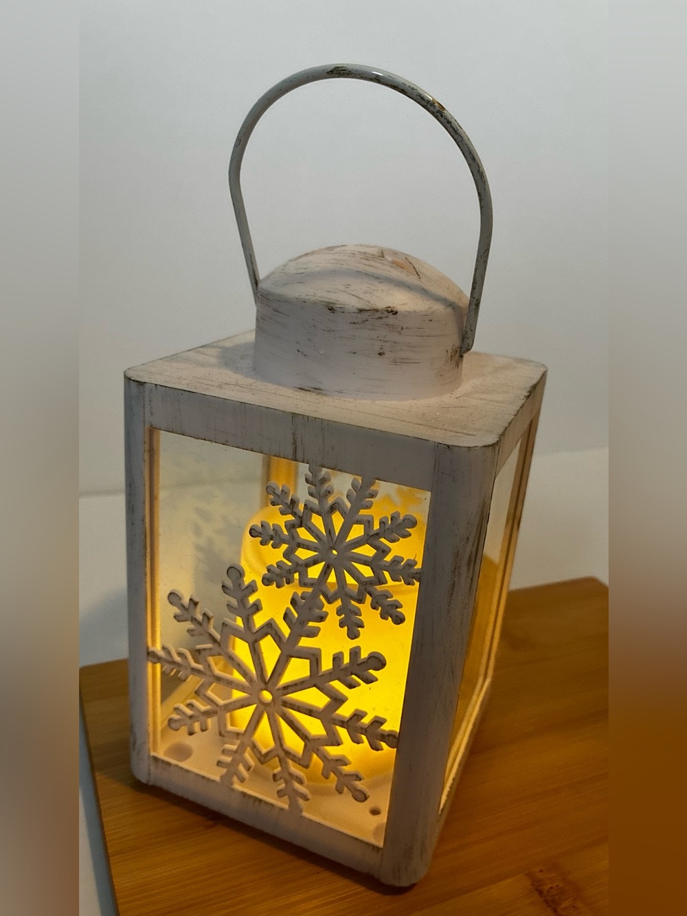 Rustic White Washed Snowflake Decorative Lantern